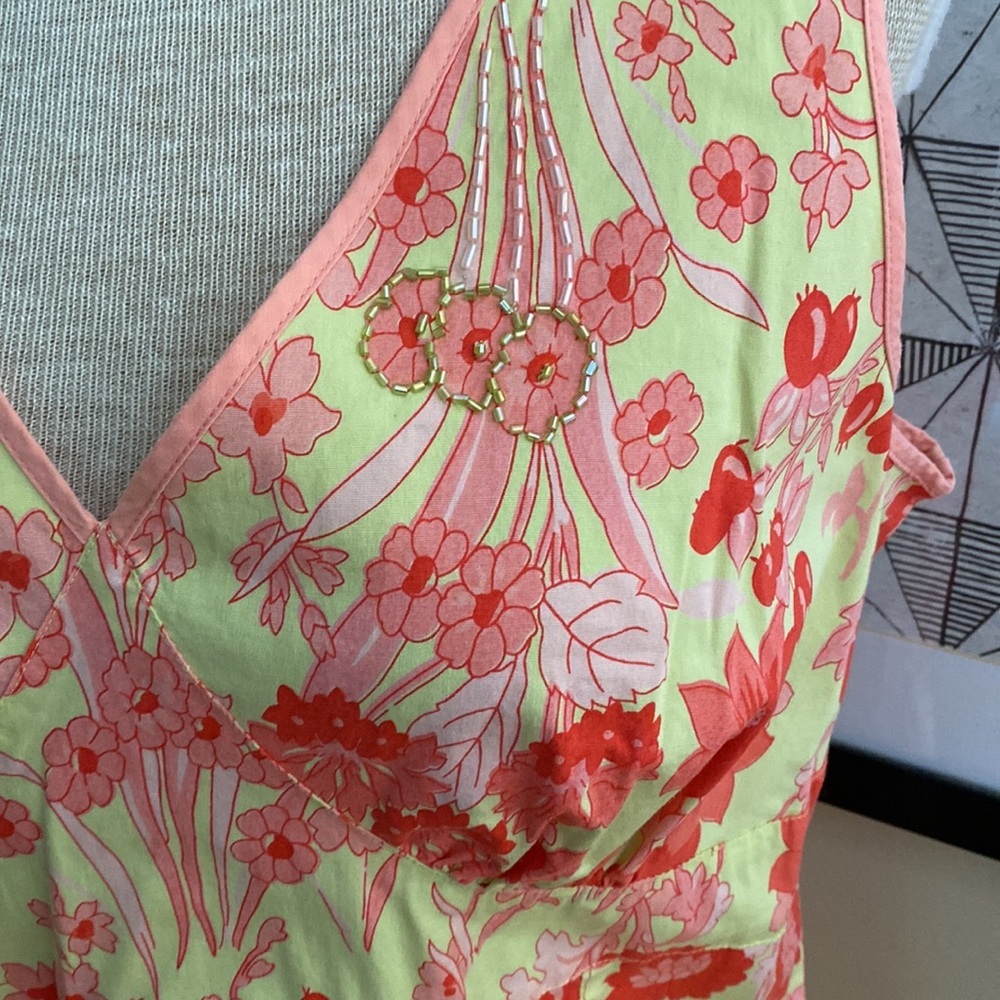 Vintage Two of Us floral cotton sundress scalloped beaded lightweight size XL - Picture 2 of 12